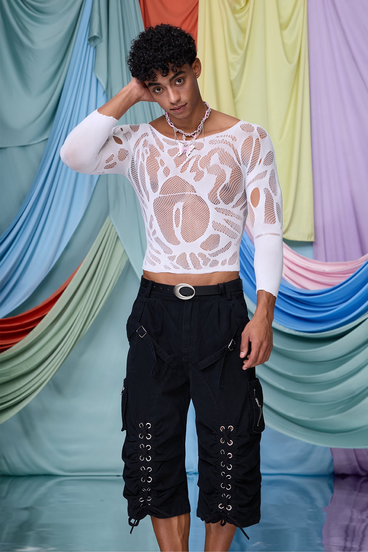 Static Knit Long Sleeve Cutout Top