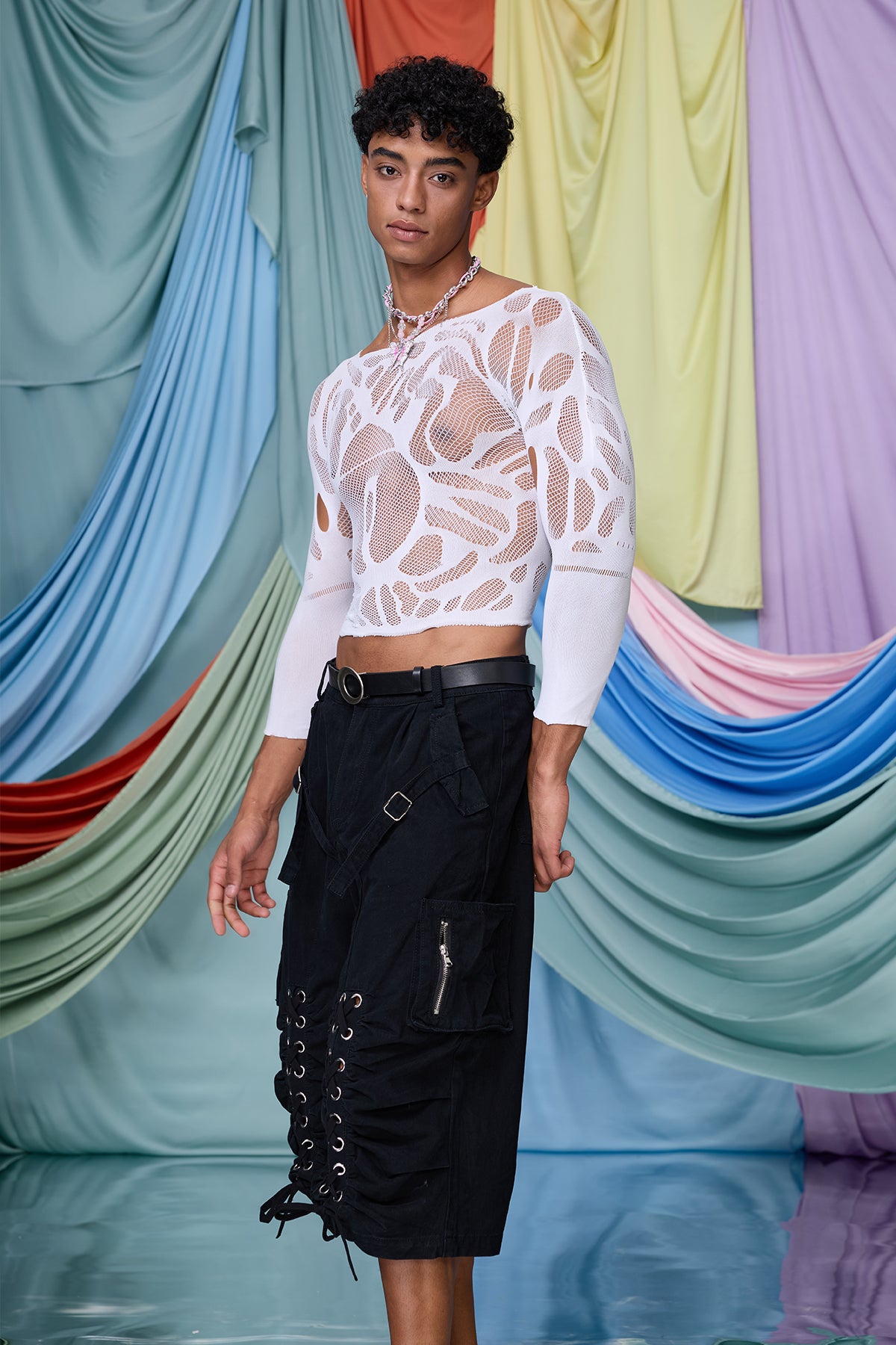 Static Knit Long Sleeve Cutout Top