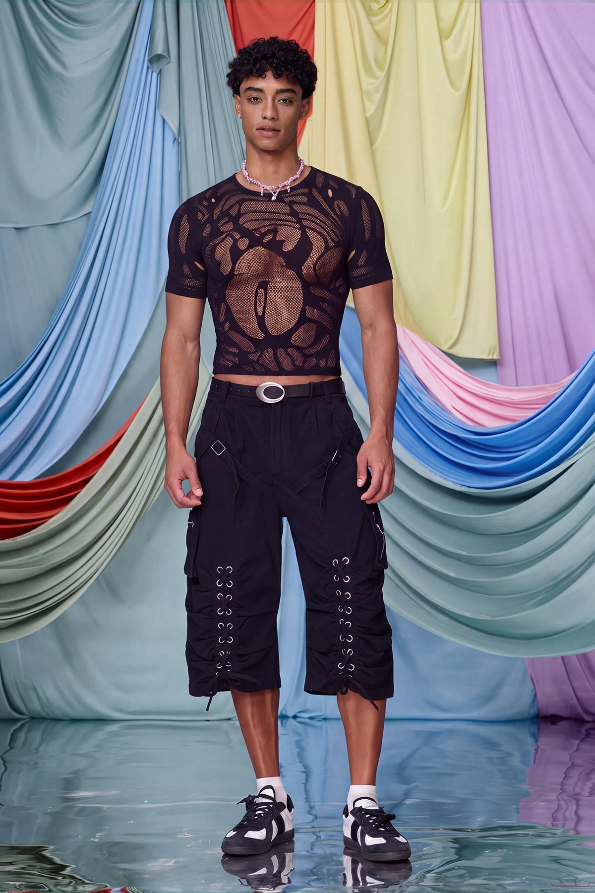 Static Knit Short Sleeve Cutout Top Black