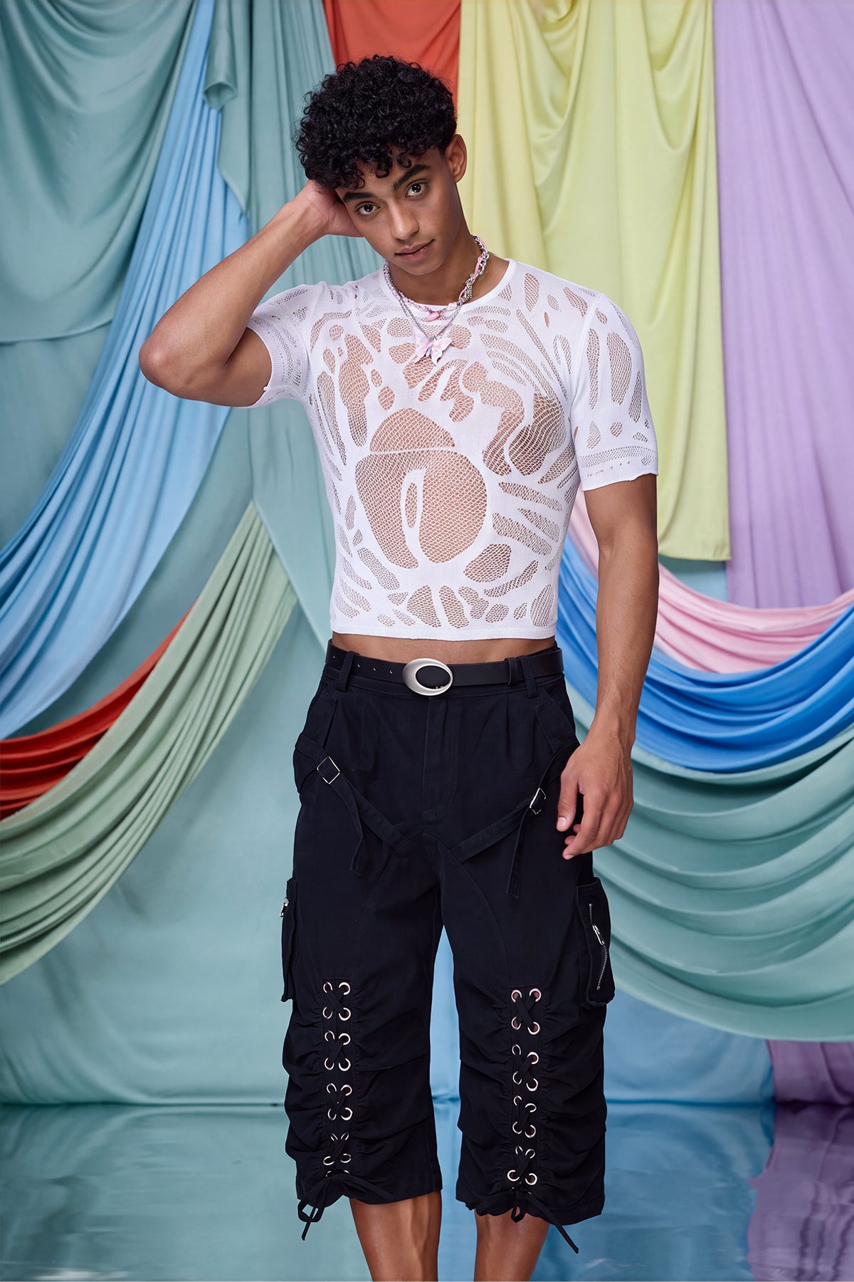 Static Knit Short Sleeve Cutout Top
