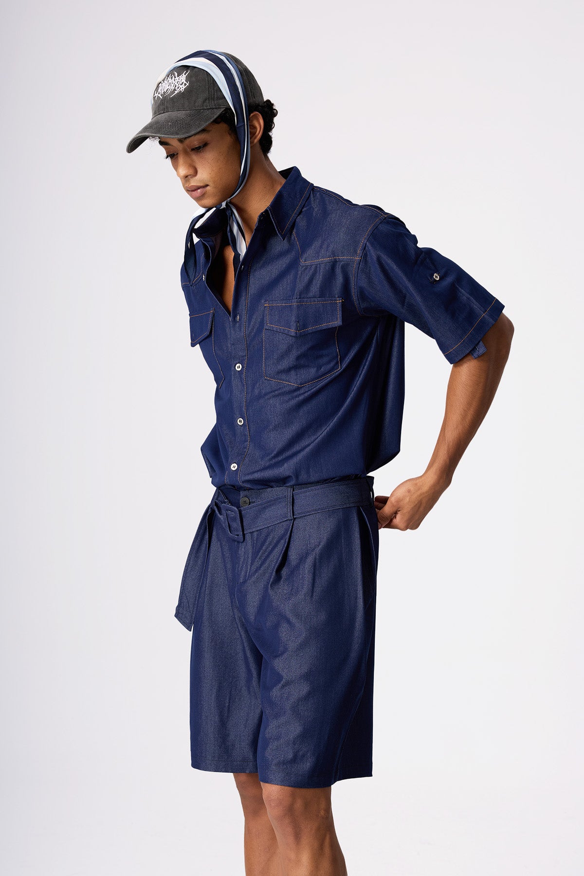 Static Plane Short Sleeve Denim Pants Set