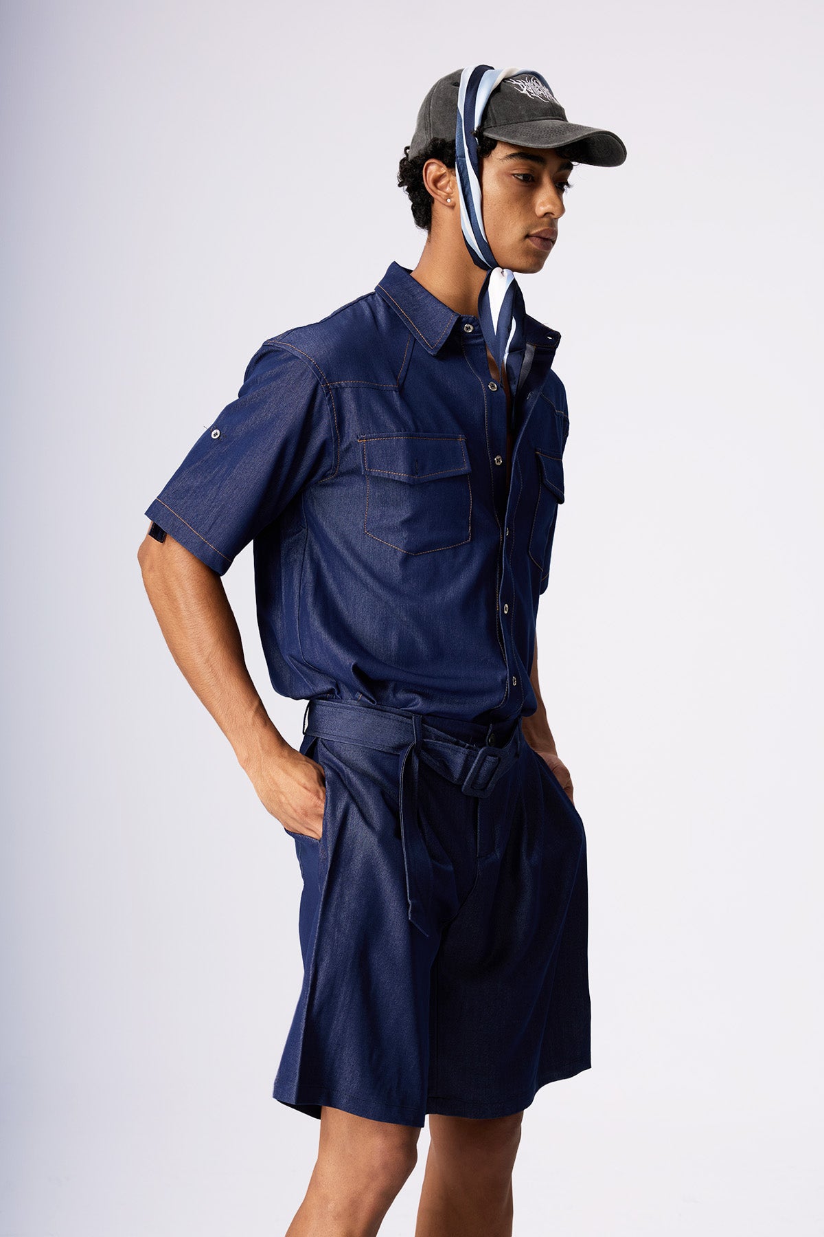 Static Plane Short Sleeve Denim Pants Set