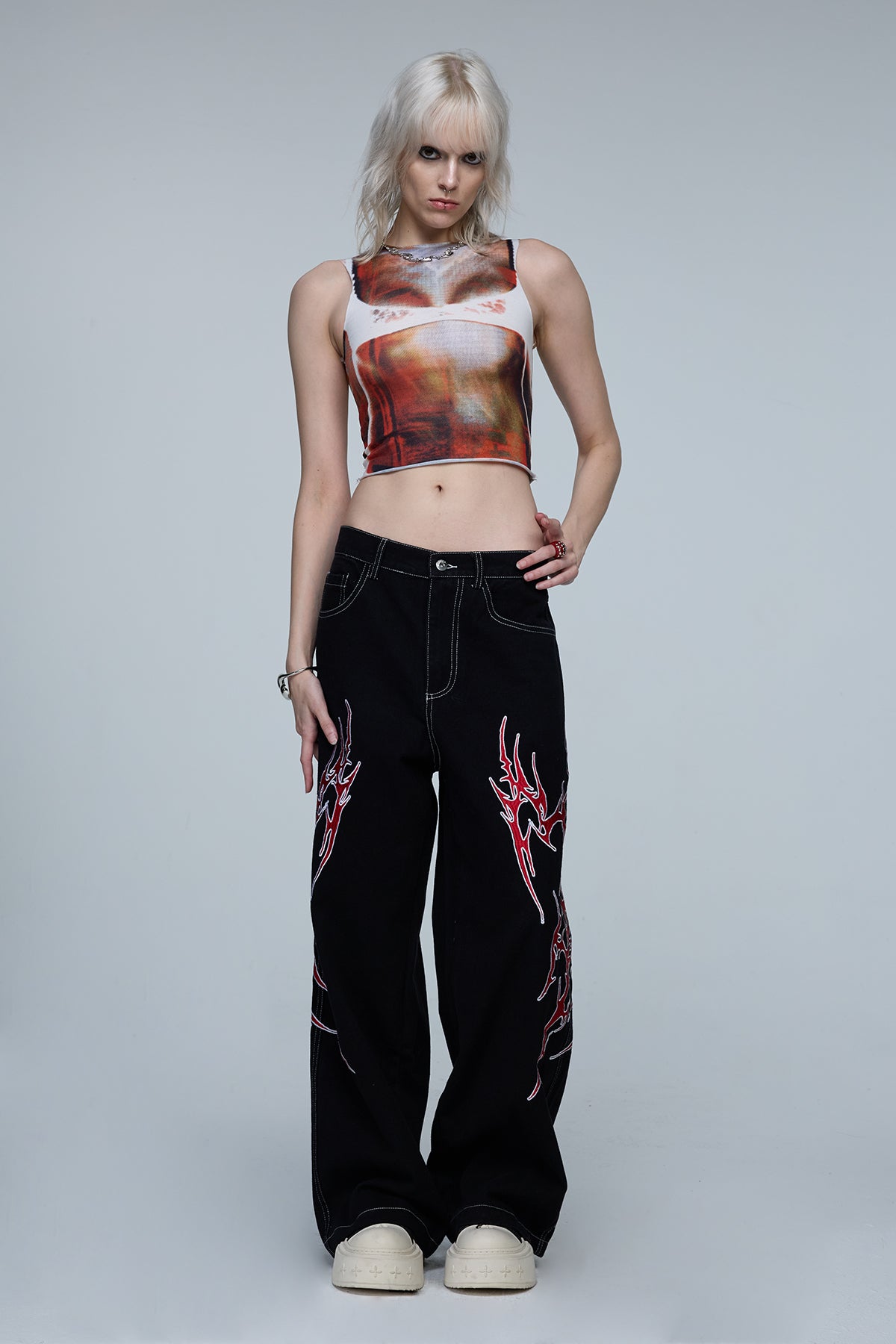 Static Split Crop Print Tank Top
