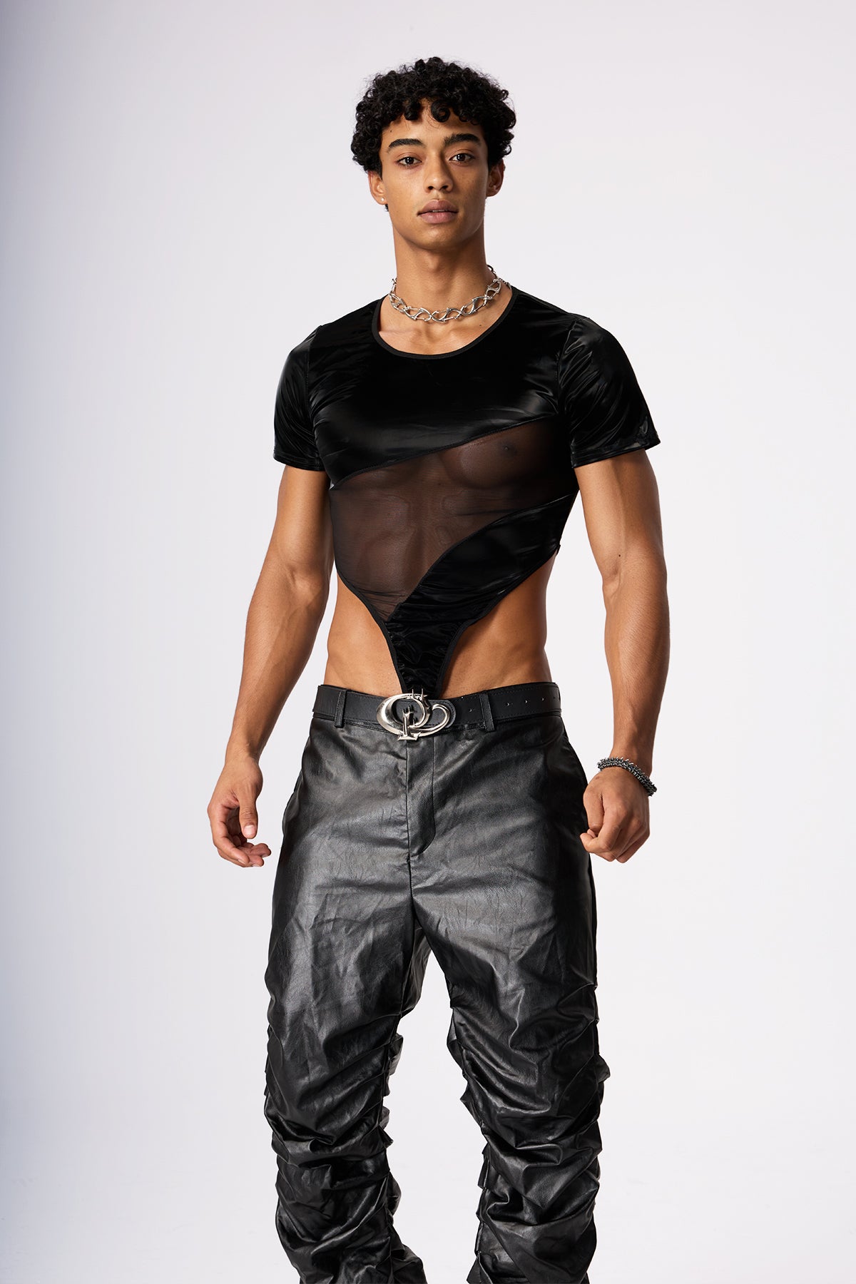 Steel Circuit Patchwork Mesh Bodysuit