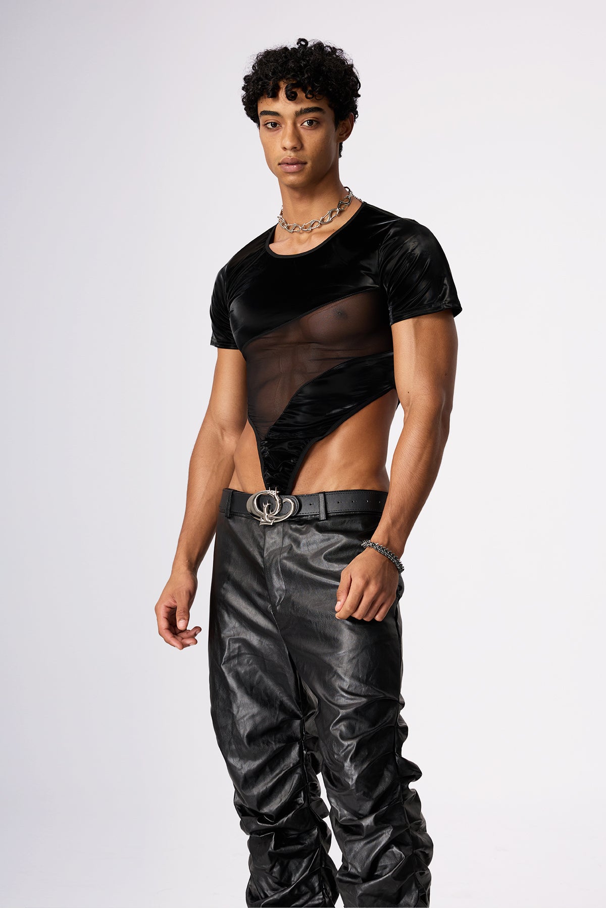 Steel Circuit Patchwork Mesh Bodysuit