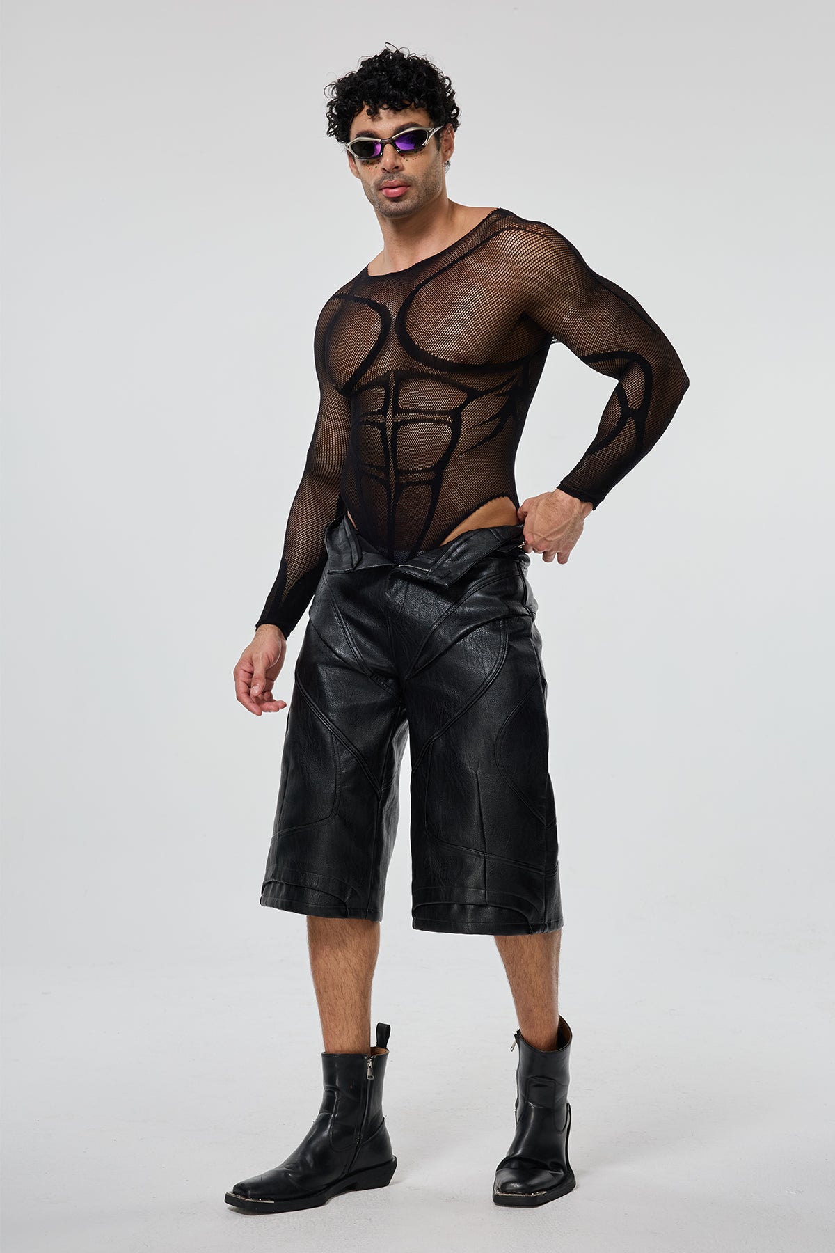 Steel Curve Long Sleeve Mesh Bodysuit