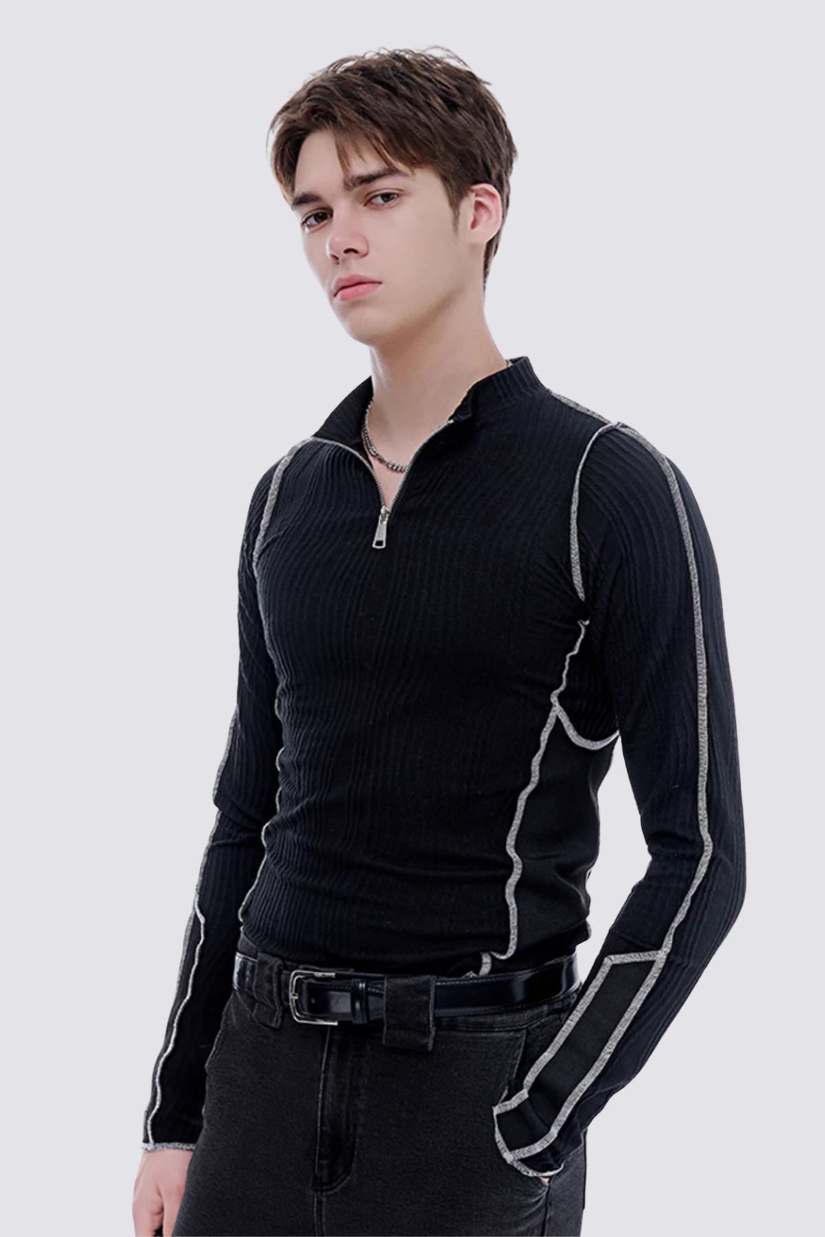 Steel Ghost Zipper Long Sleeve Top Black