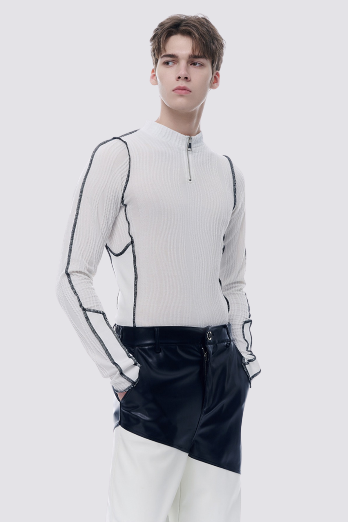 Steel Ghost Zipper Long Sleeve Top With