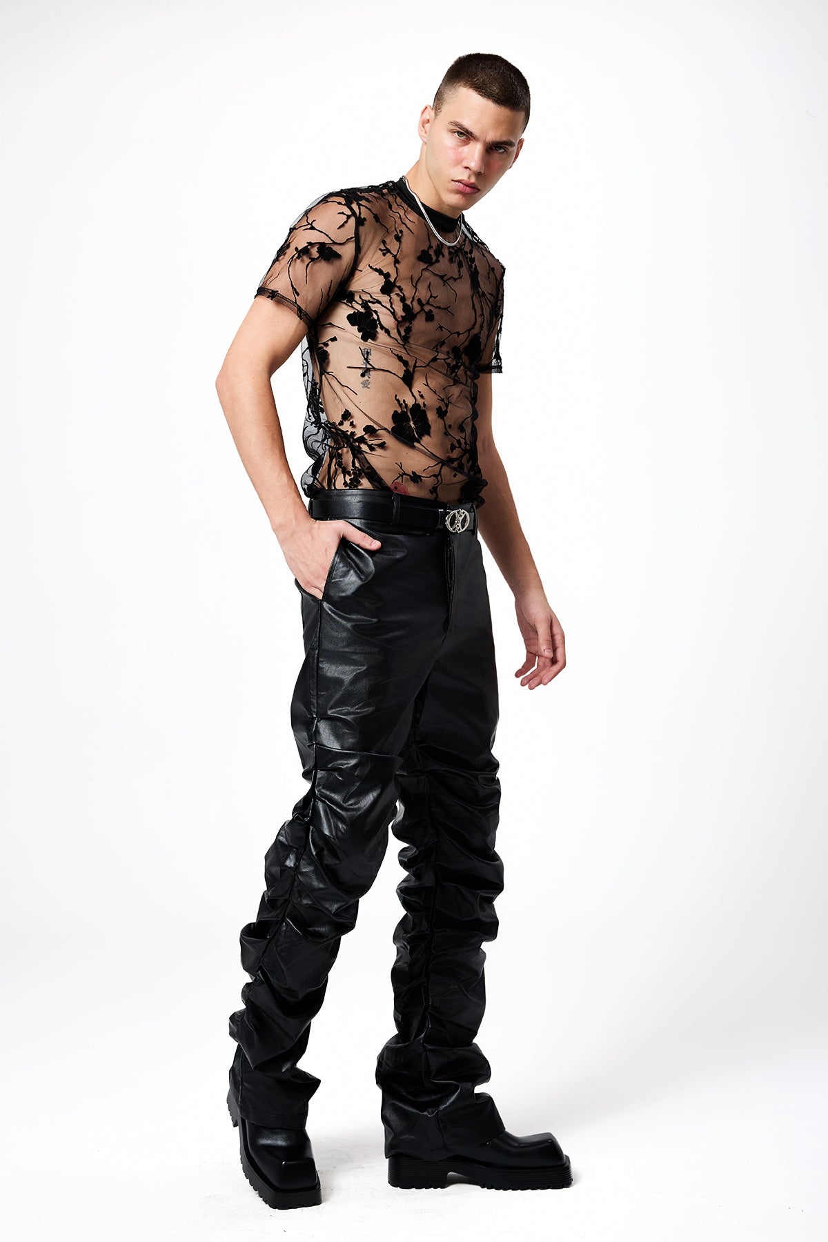 Steel Trace Leather Stacked Pants