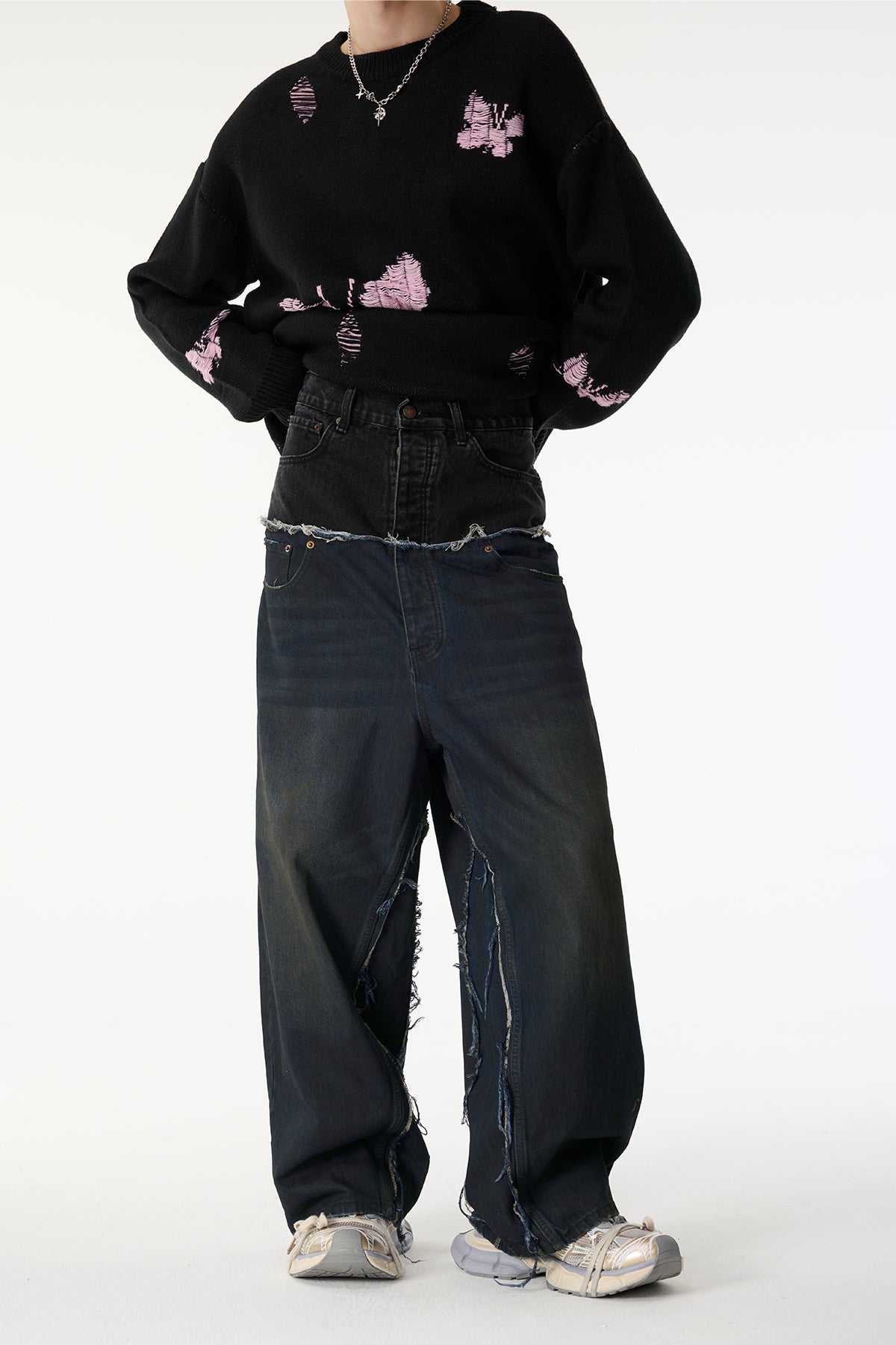 Steel Shape Splicing Straight Jeans