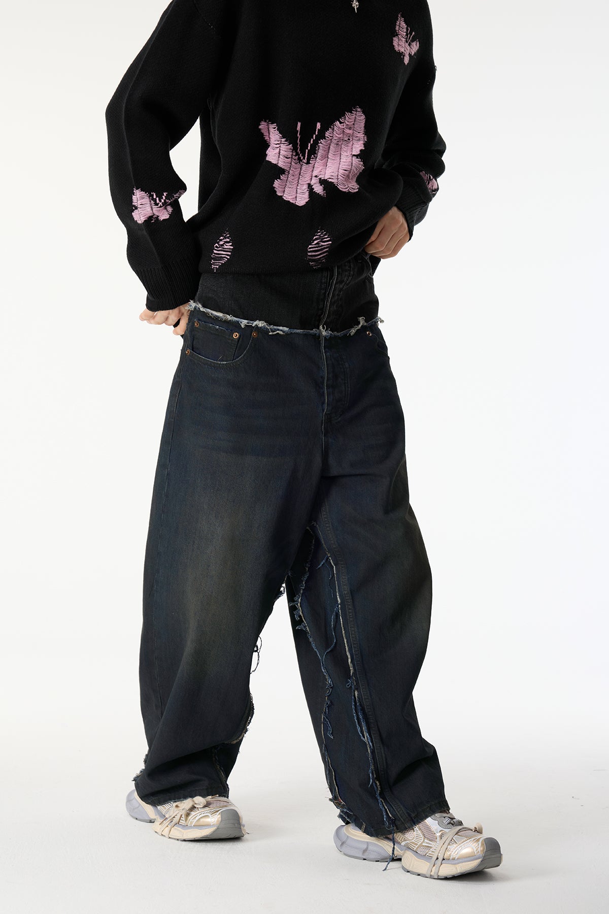 Steel Shape Splicing Straight Jeans