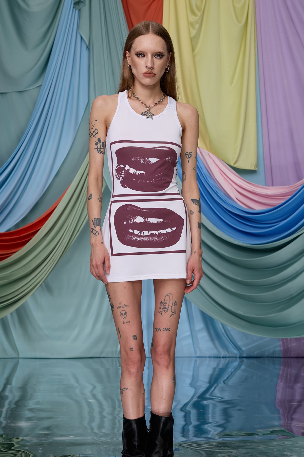 Still Frame Lip Print Mini Dress