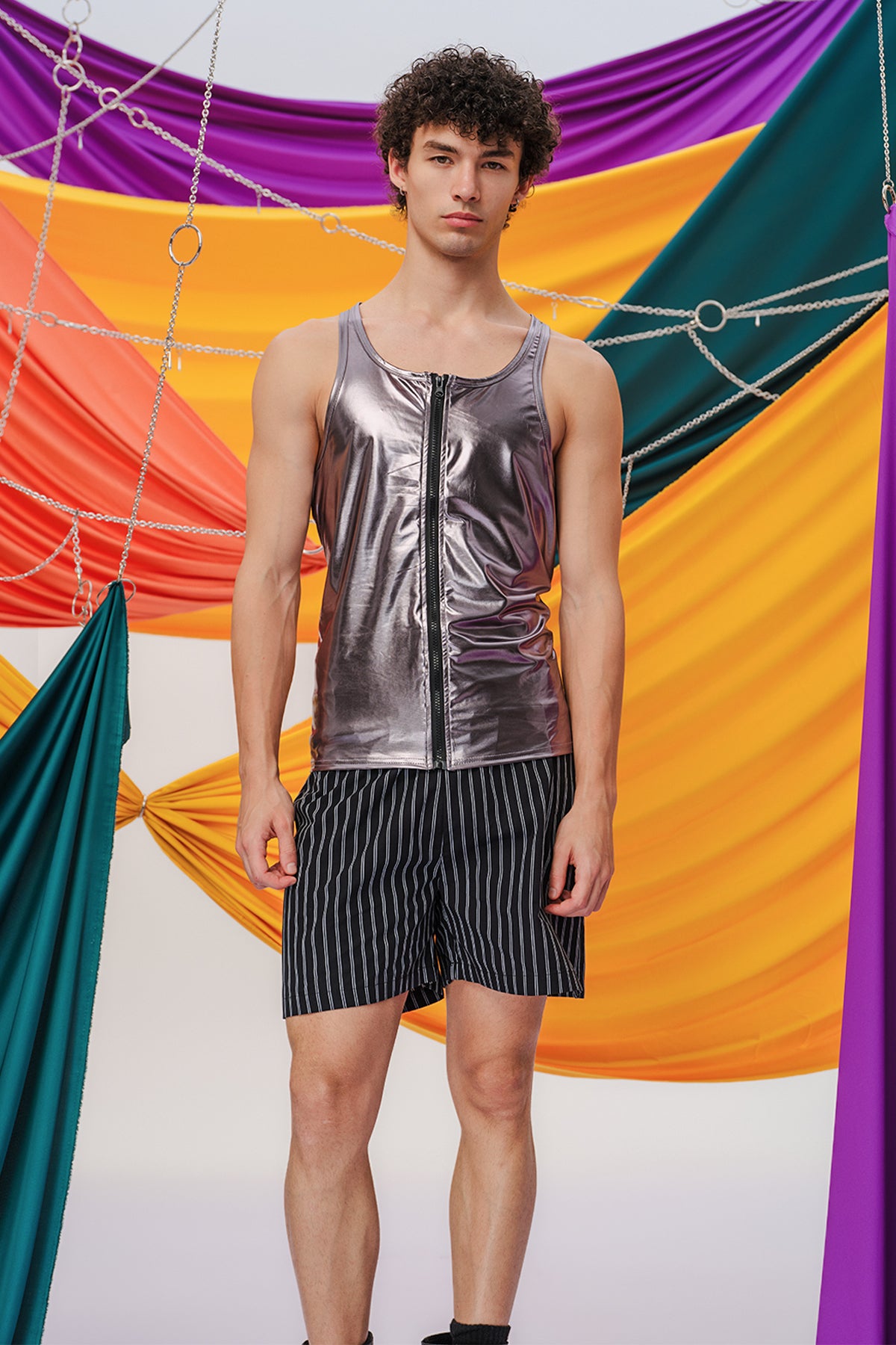 Still Obsidian Zipper Metallic Tank Top