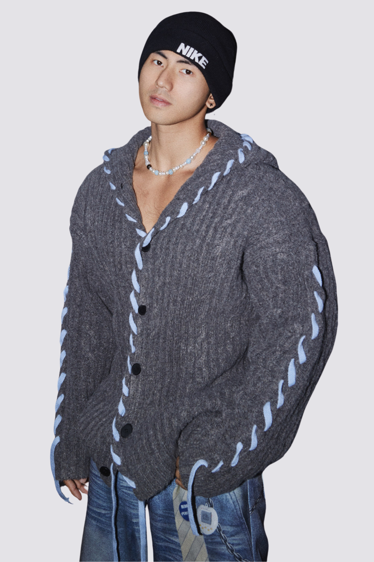 Stitch Arc Knit Hooded Jacket