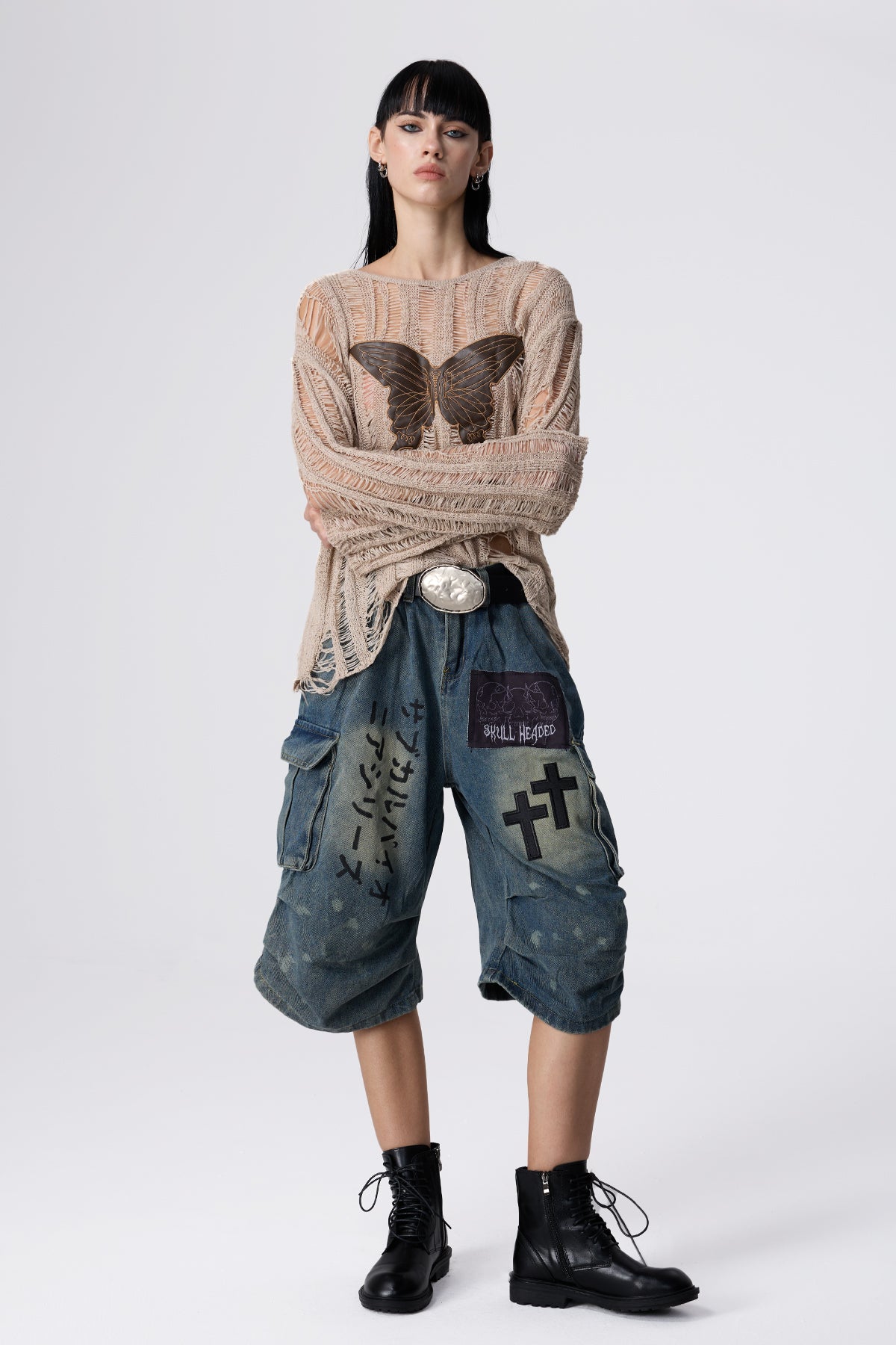 Stitch Ease Butterfly Embroidered Top Apricot