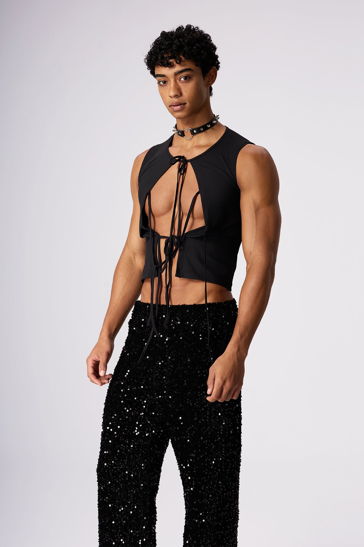 Stone Motion Lace Up Sleeveless Top Black