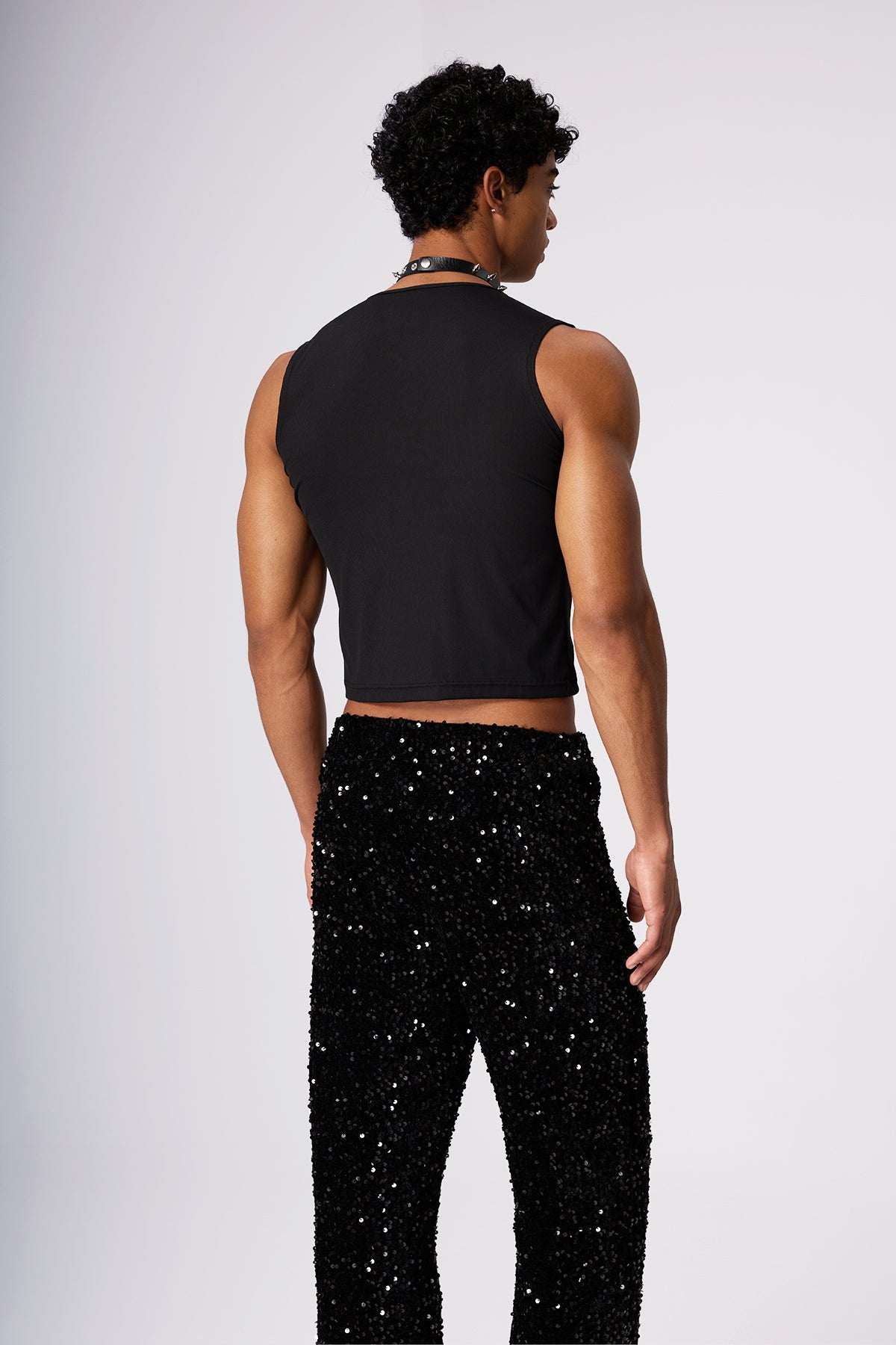Stone Motion Lace Up Sleeveless Top Black