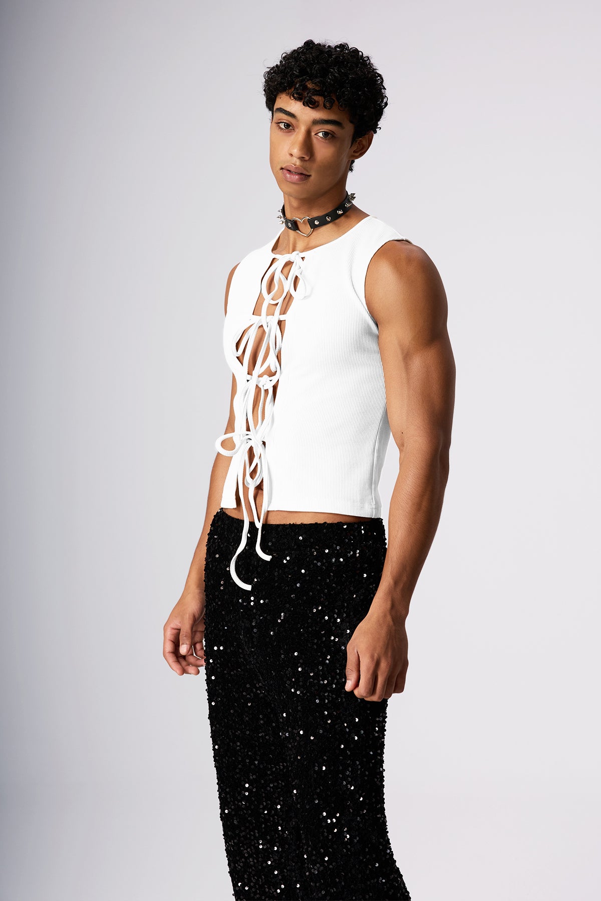 Stone Motion Lace Up Sleeveless Top White