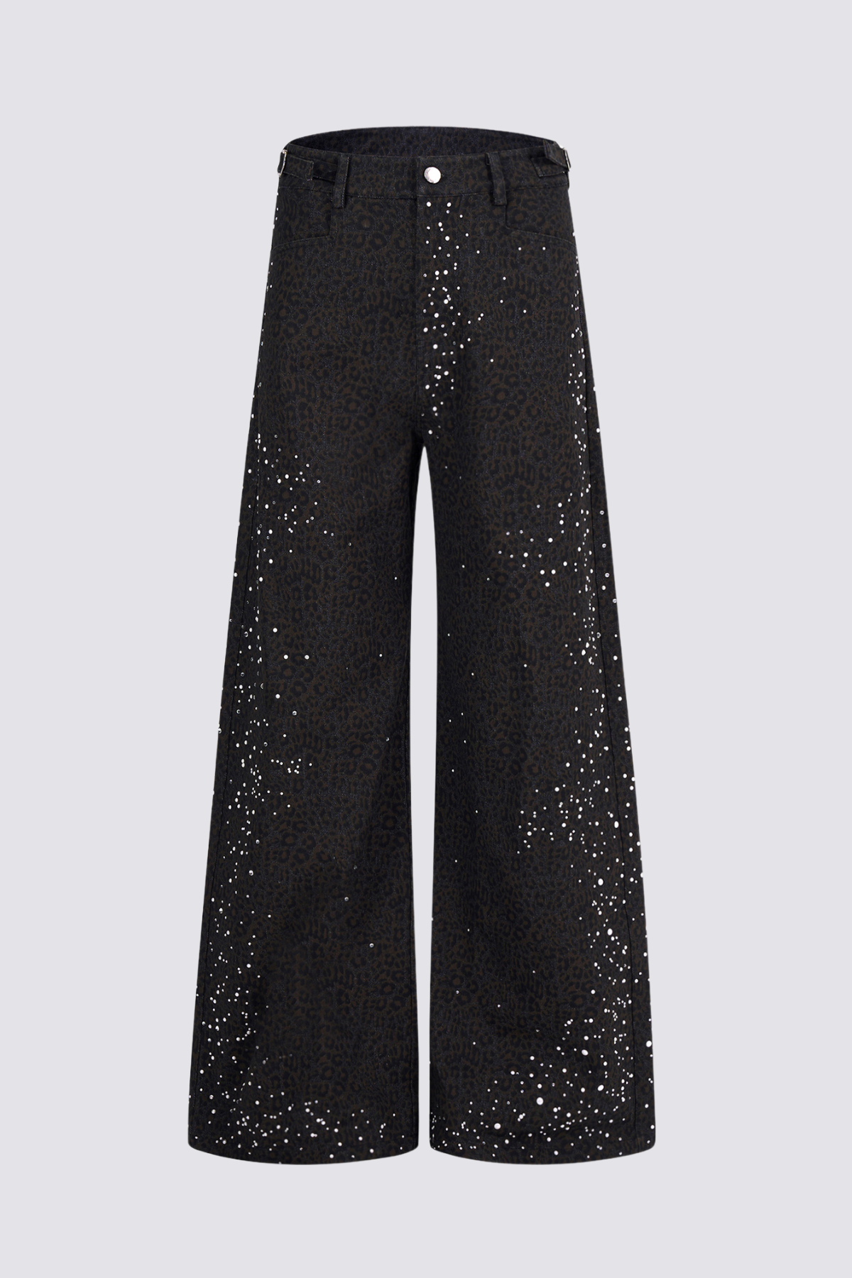 Storm Track Leopard Print Rhinestone Wide Leg Pants