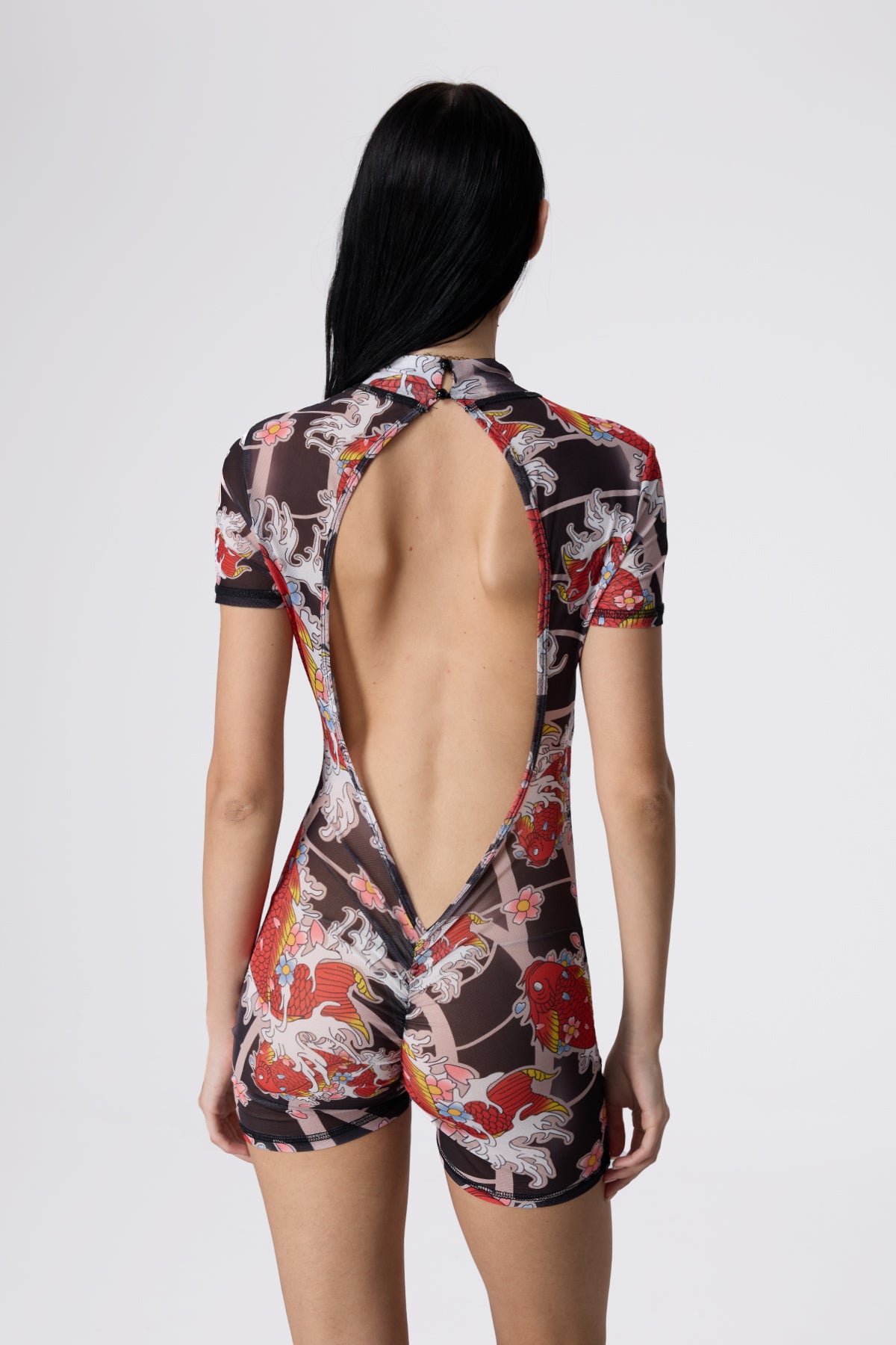 Strap Shift Mesh Carp Print Playsuit