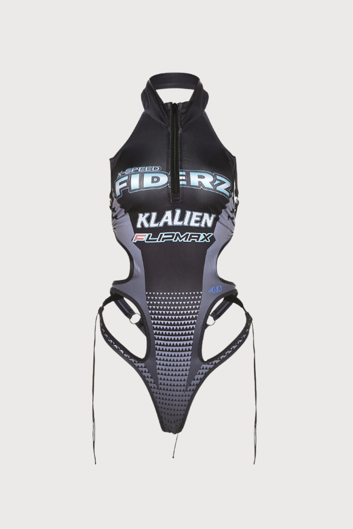 Strapped Form Cutout Lace Up Print Bodysuit