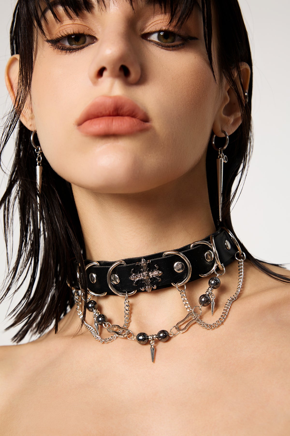 Street Fang Gothic Leather Bead Embellished Choker