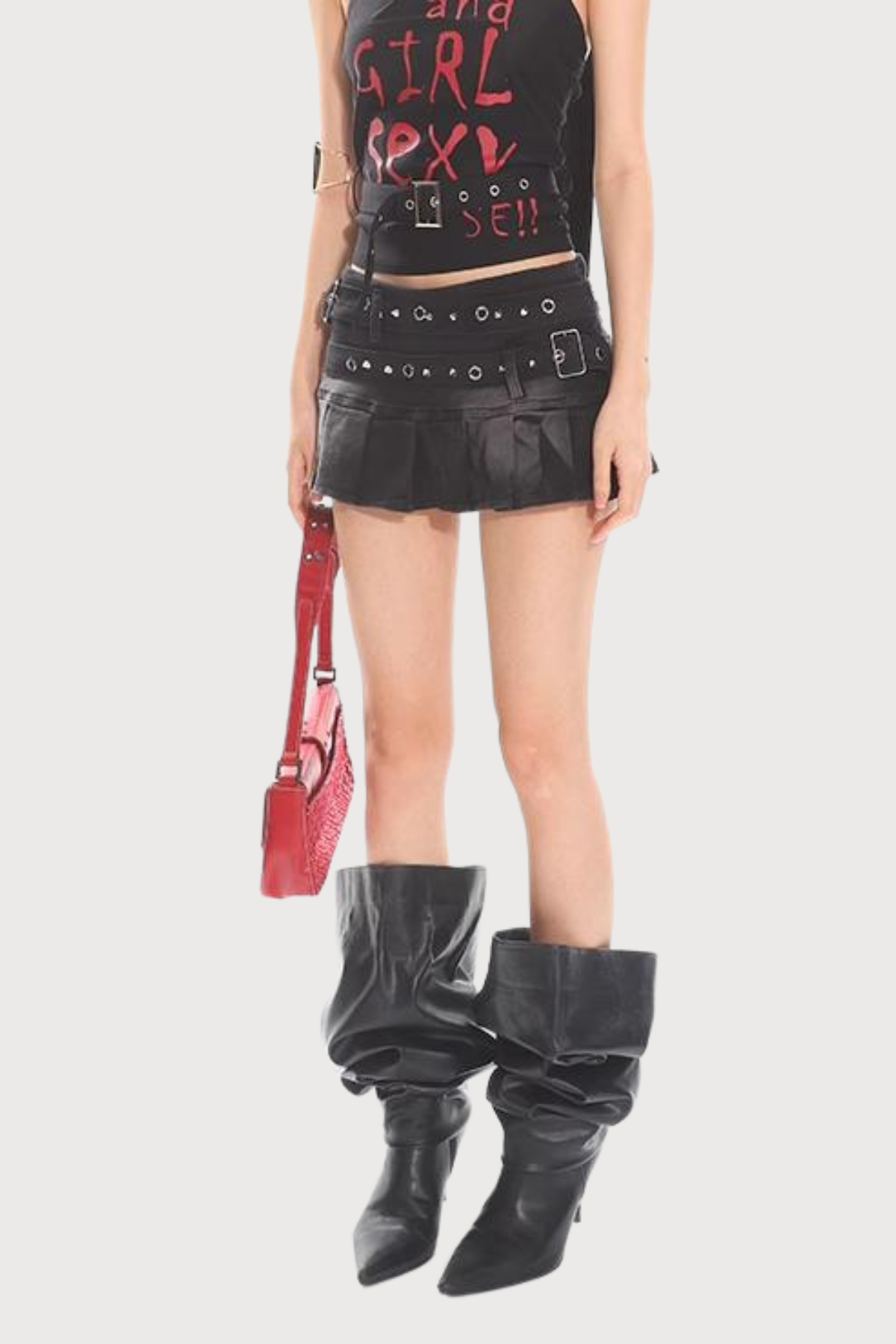 Street Stitch Pleated Denim Skirt