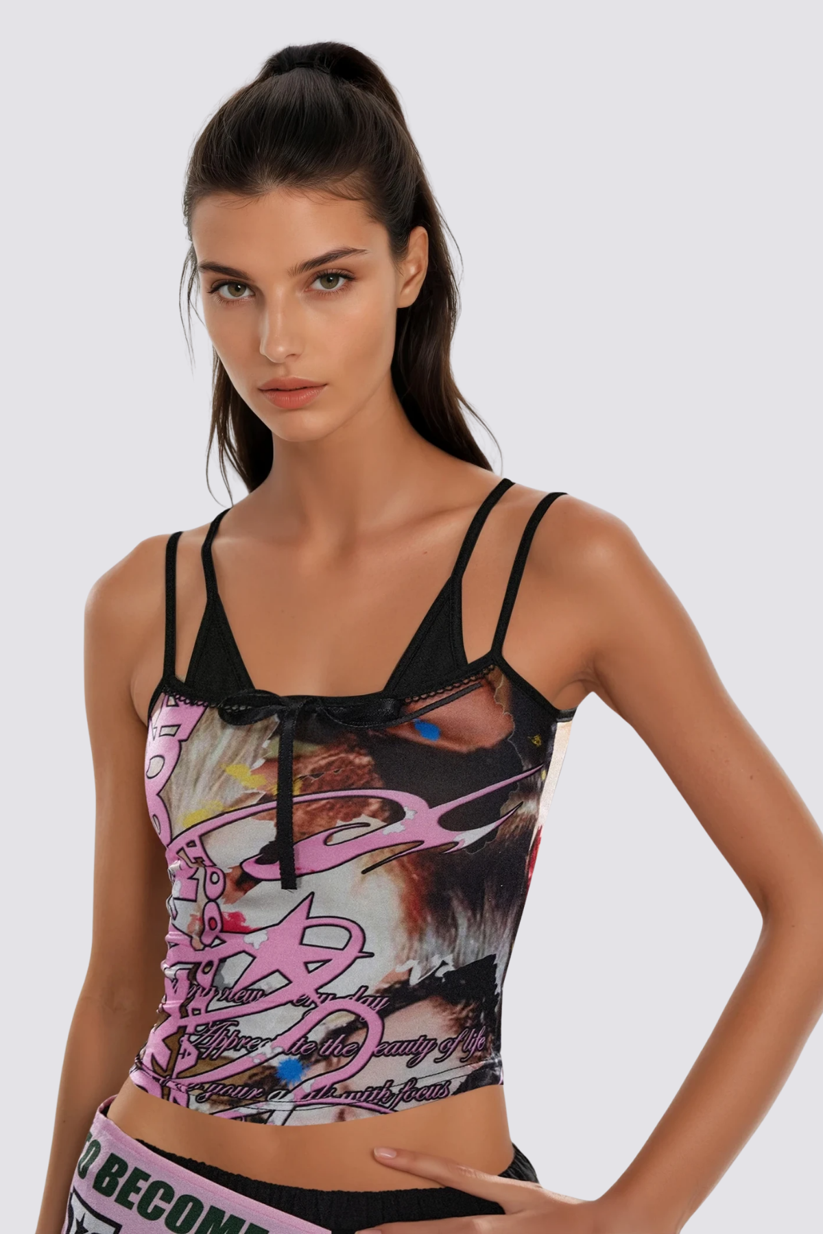 Street Lift Y2K Print Spaghetti Crop Top