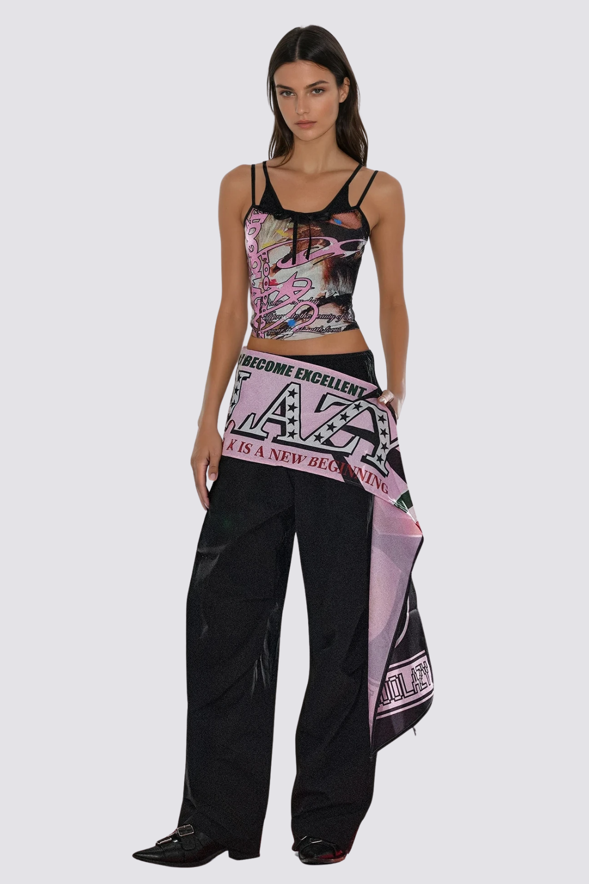 Street Lift Y2K Print Spaghetti Crop Top