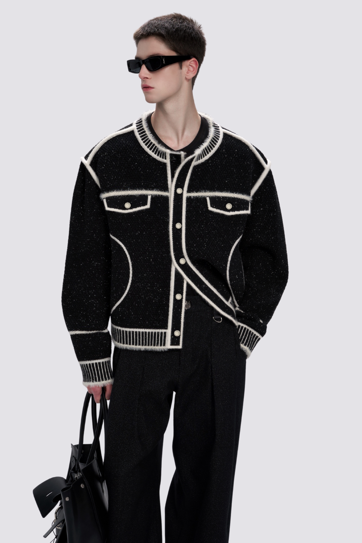 Stretch Knit Sweater Jacket Black