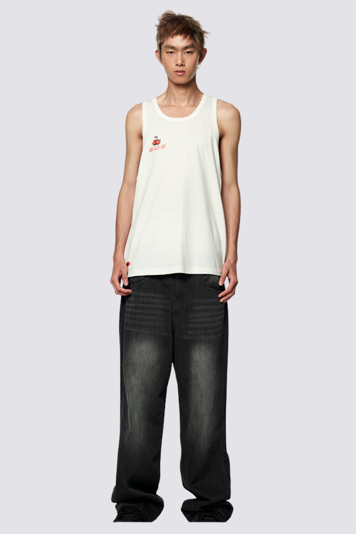 Subtle Curve Cherry Print Sleeveless Top