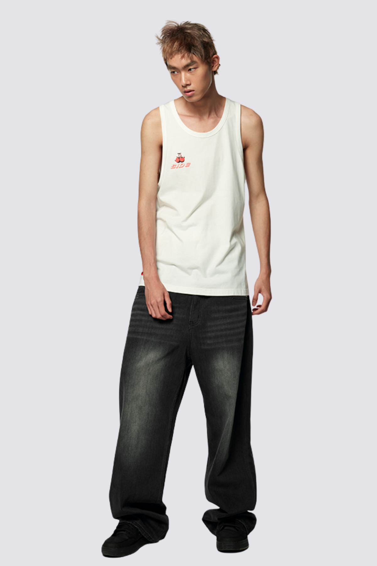 Subtle Curve Cherry Print Sleeveless Top