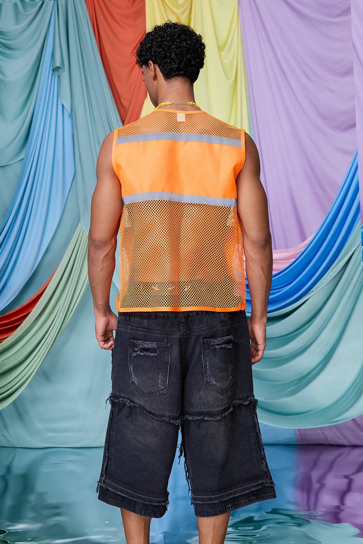Subtle Distortion Cutout Vest Orange