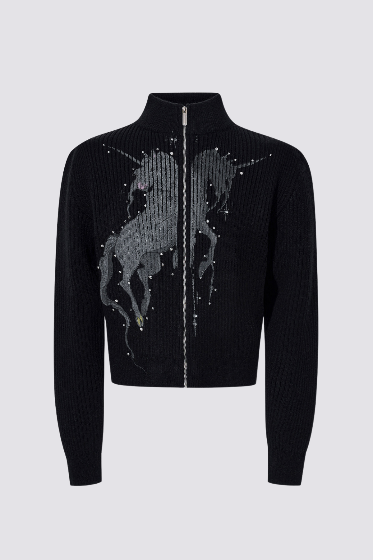 Subtle Knit Unicorn Print Jacket Black