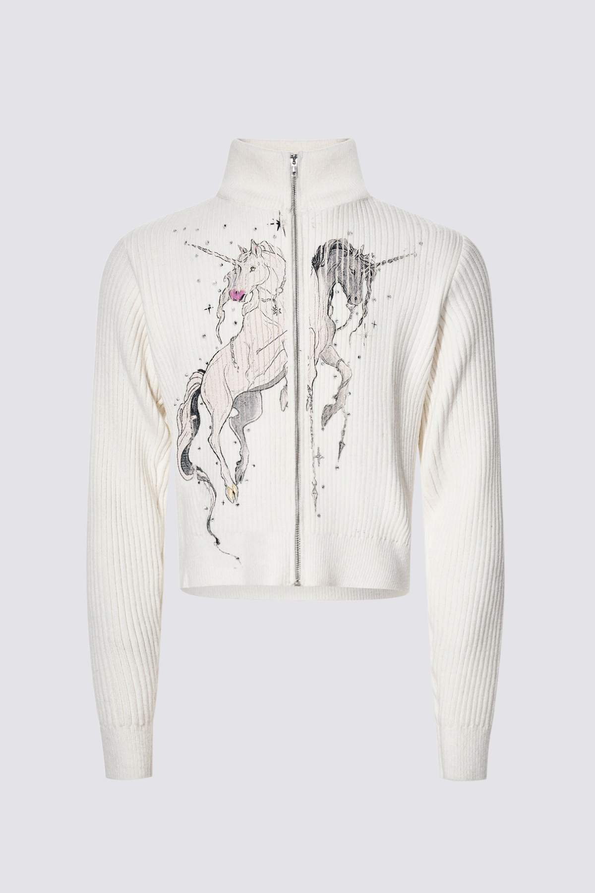 Subtle Knit Unicorn Print Jacket White
