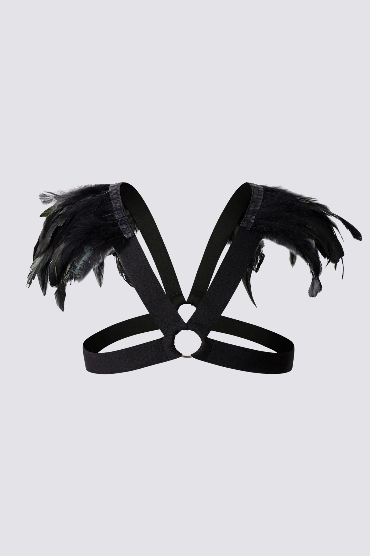 Sultry Feather Bondage Chest Strap Black