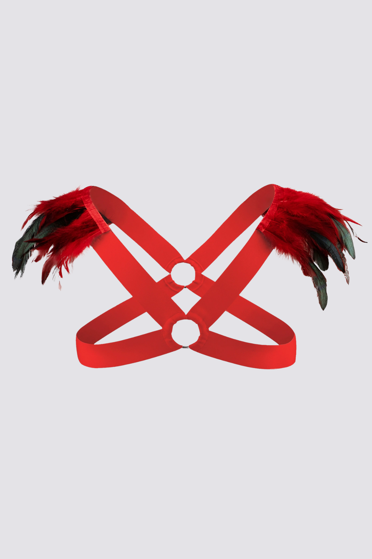 Sultry Feather Bondage Chest Strap Red