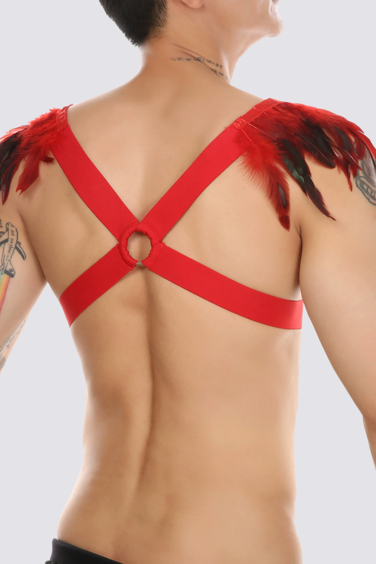 Sultry Feather Bondage Chest Strap Red