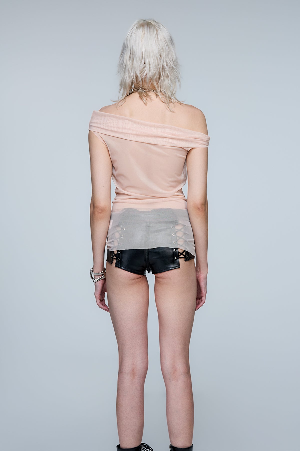 Synth Filter Off Shoulder Mesh Print Top