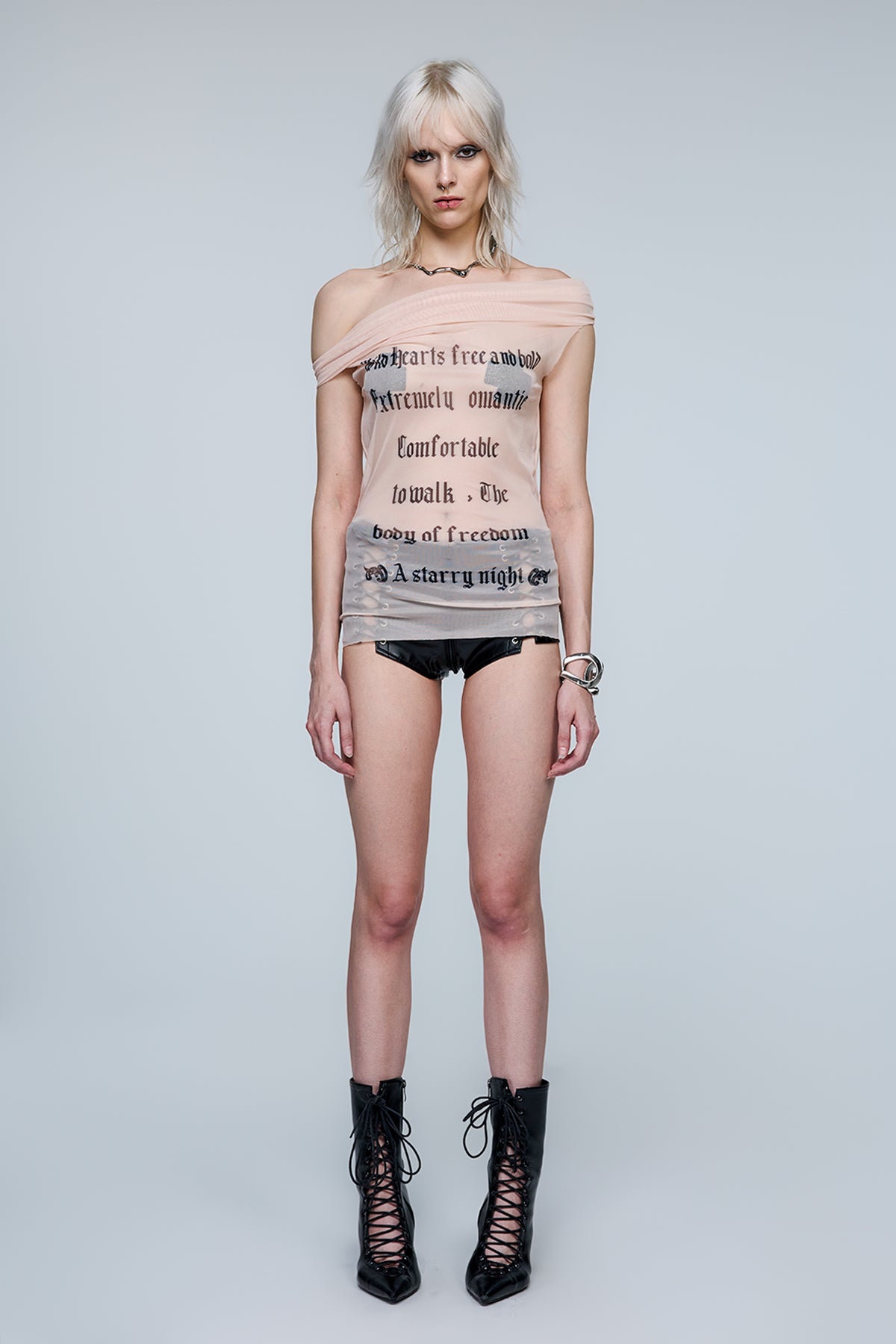 Synth Filter Off Shoulder Mesh Print Top