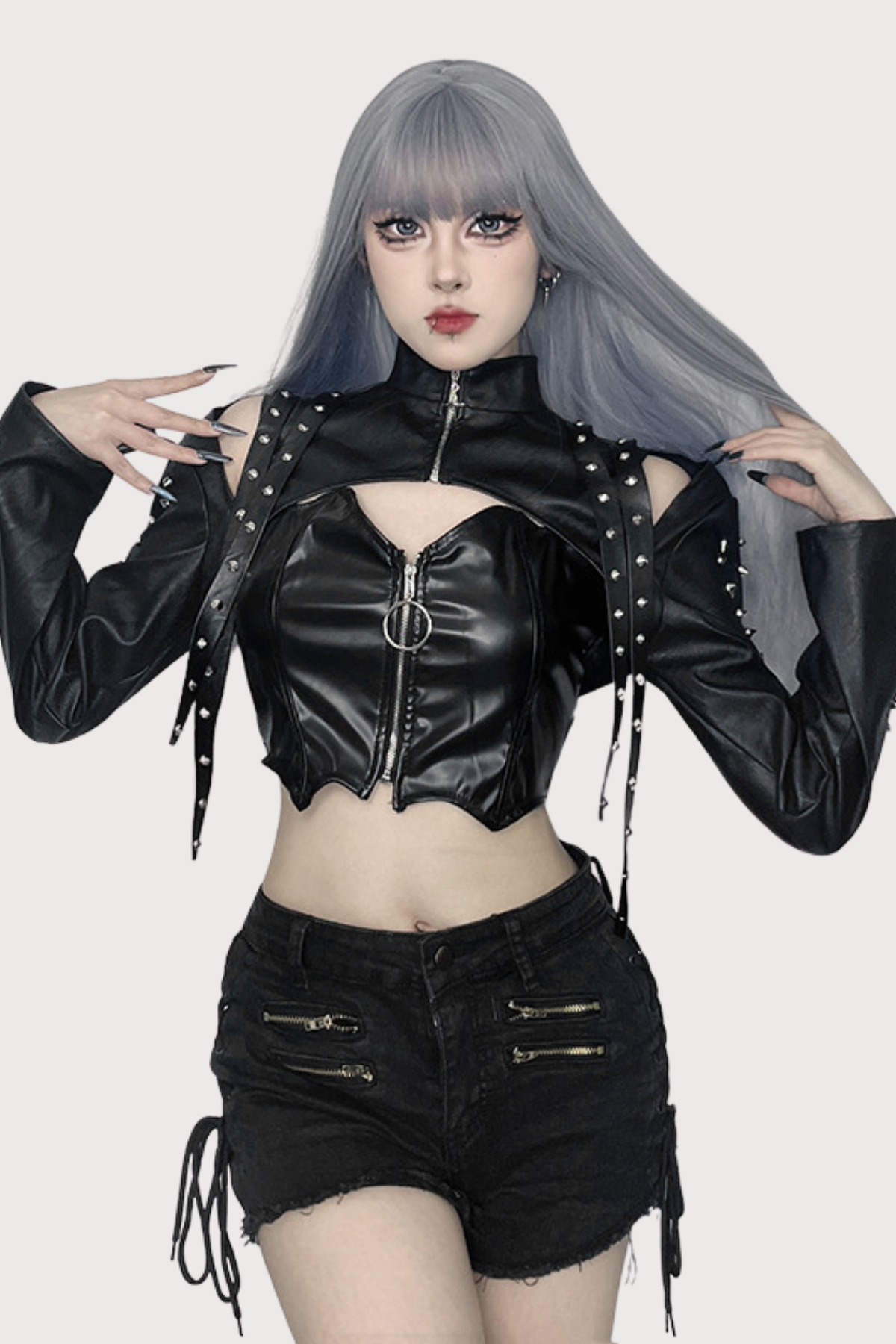 Synthetik Form Rivet Leather Long Sleeve Top