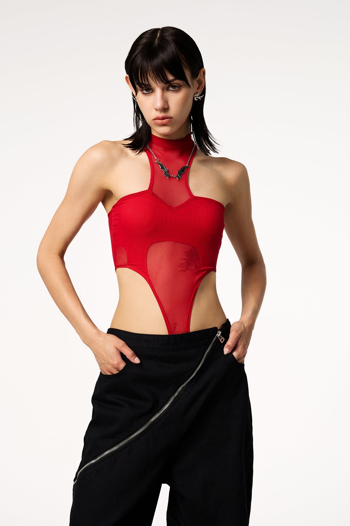 Temptation Tongue Mesh High Neck Bodysuit