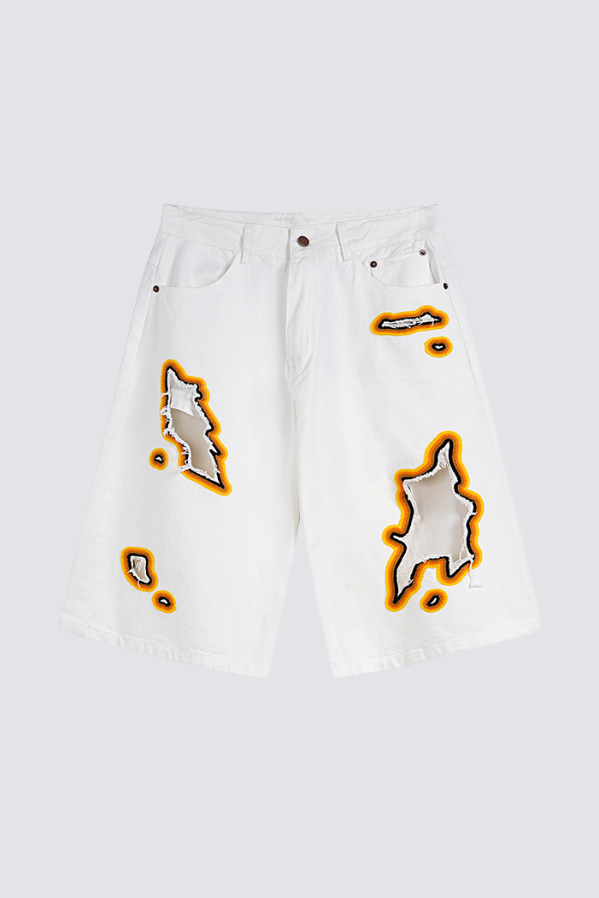 Thin Armor Ripped Denim Shorts White