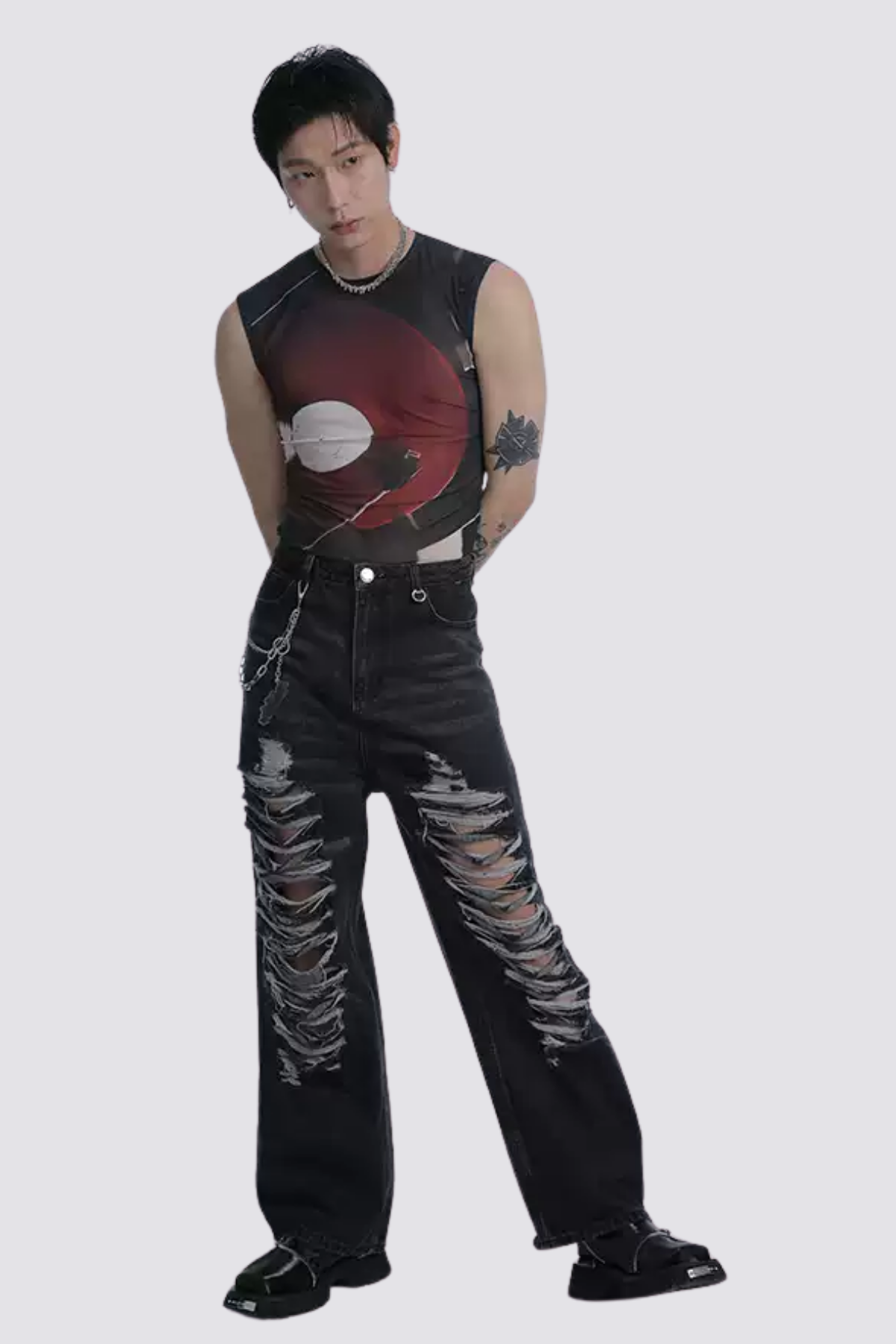 Thin Mark Mesh Print Sleeveless Top