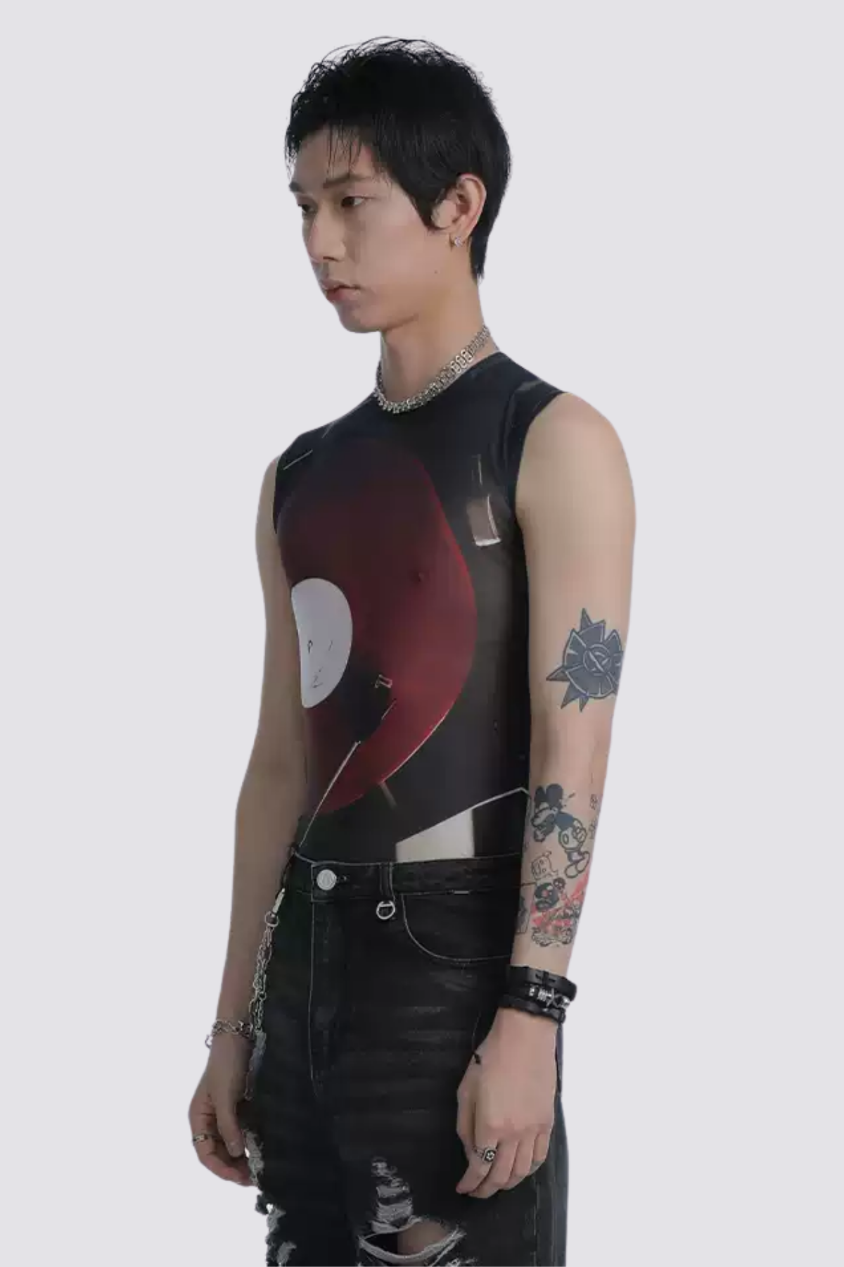 Thin Mark Mesh Print Sleeveless Top