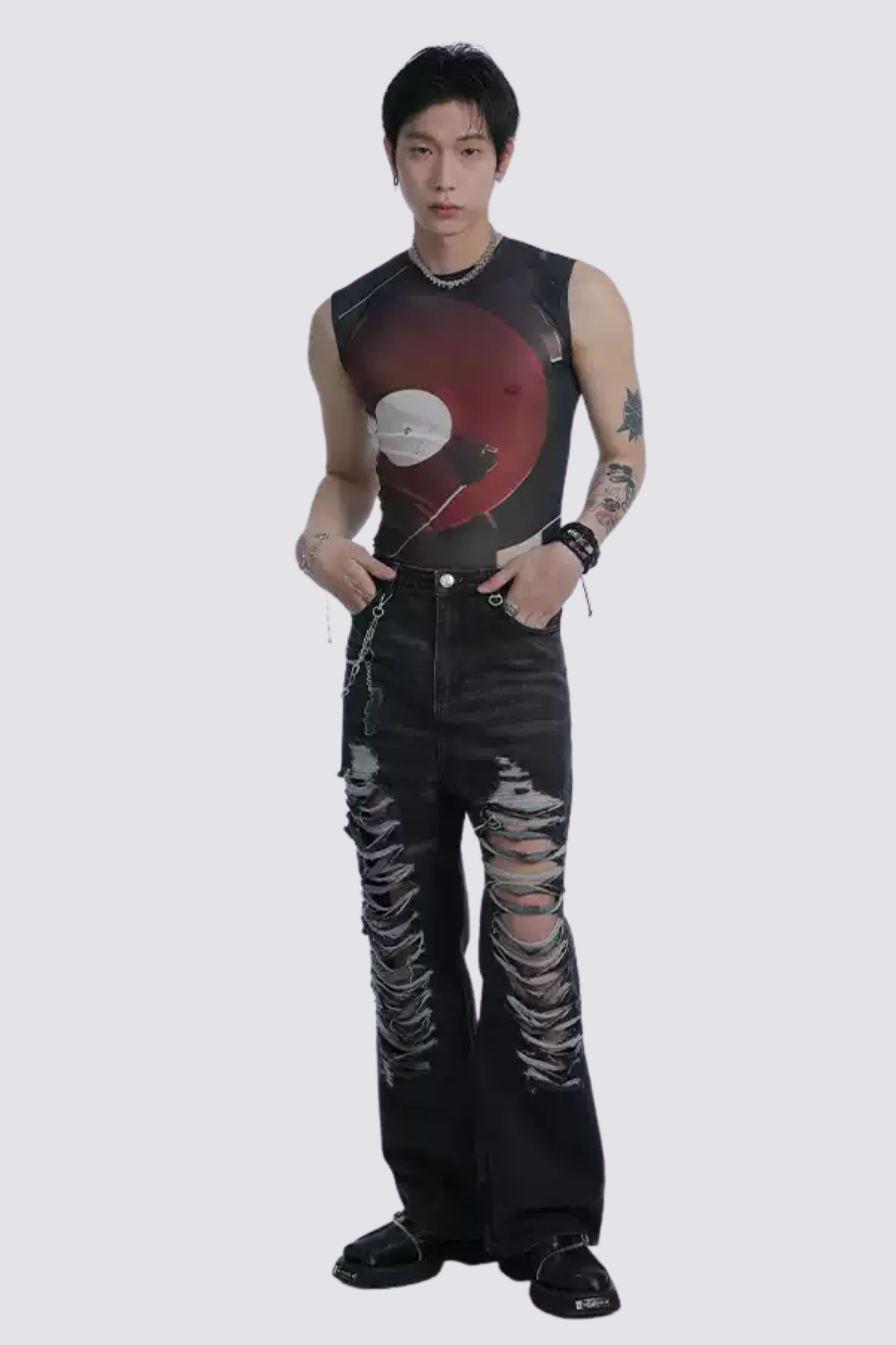 Thin Mark Mesh Print Sleeveless Top