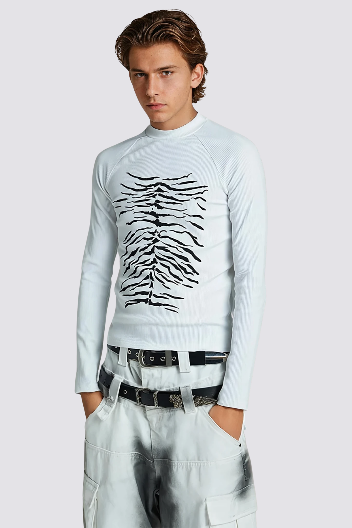 Thin Trace Long Sleeve Top White