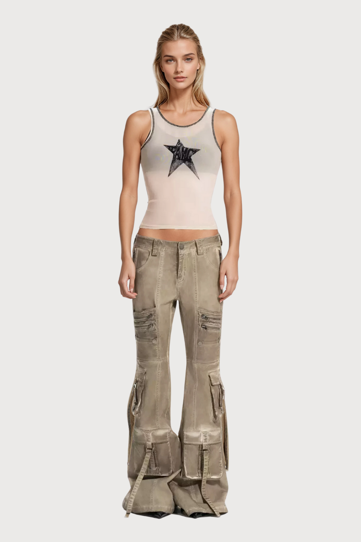 Thin Glow Cross Sleeveless Mesh Top