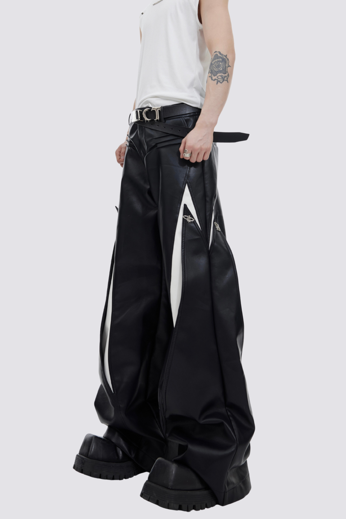 Thread Arc Leather Wide Leg Pants