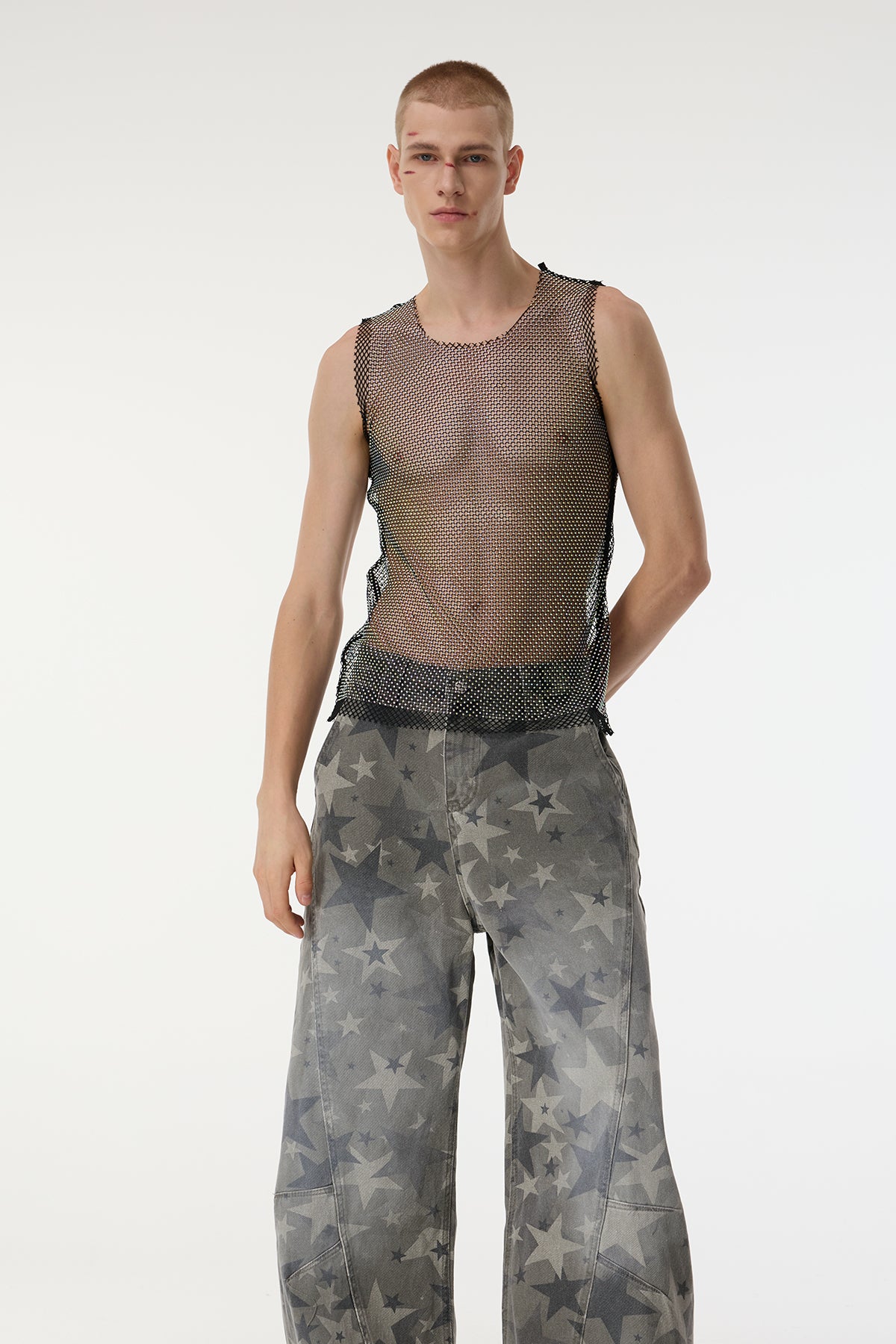 Thread Clash Sleeveless Rhinestone Mesh Top